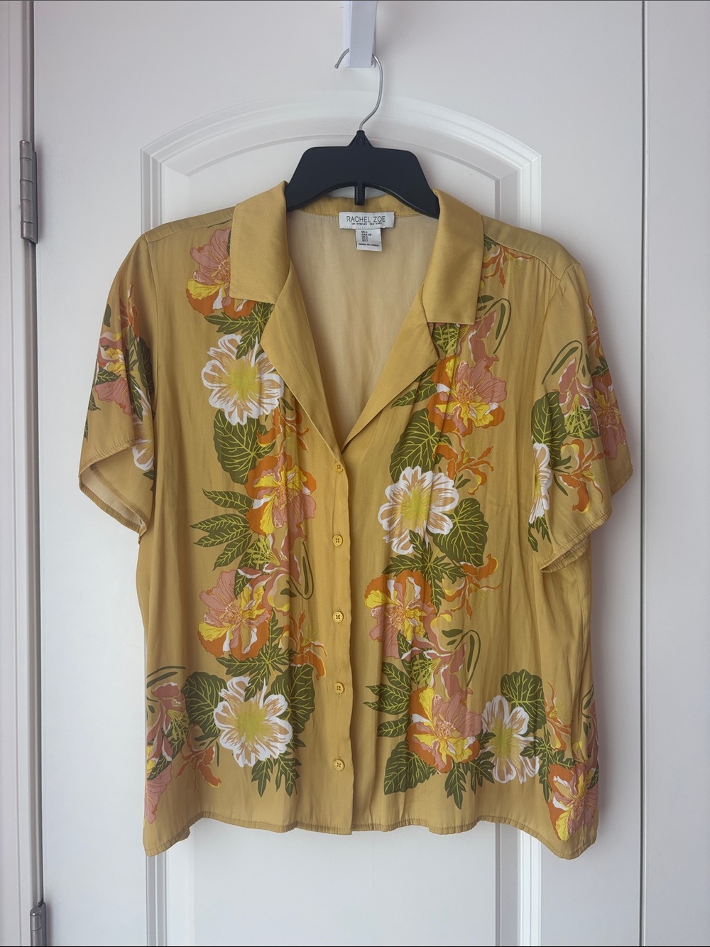 Rachel Zoe Mustard Yellow/Gold Floral Button-Down Shirt Size Large